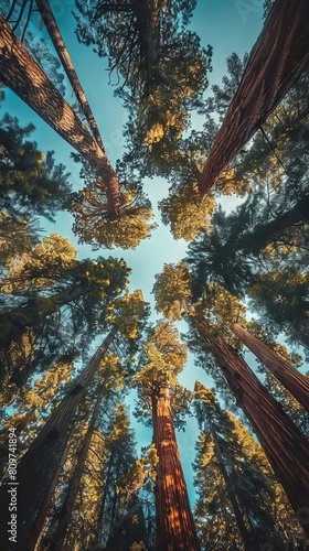 Tranquil groves of ancient sequoias towering towards the sky