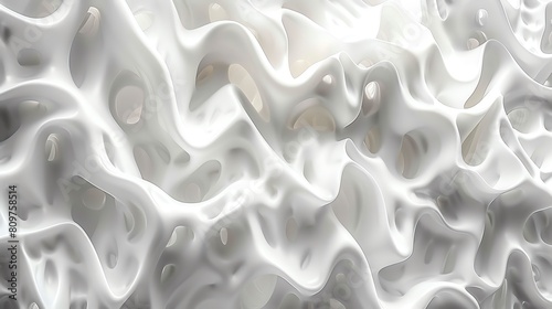 Create an abstract organic 3D structure. The structure should be white, resembling a futuristic alien landscape. Render the image in high resolution with realistic lighting and shadows.