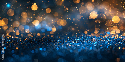 Abstract blue bright light glittering bokeh blur background Glistening Golden Christmas and new year background Glitter Blue blurred bokeh lights background