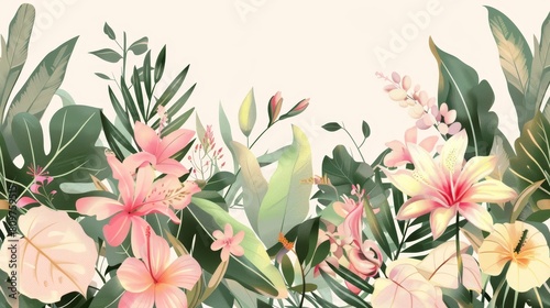 ilustración flores. fondo simple. colores pastel