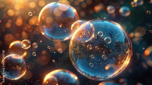  A cluster of air bubbles levitating above a dual-colored backdrop with overlapping bubbles