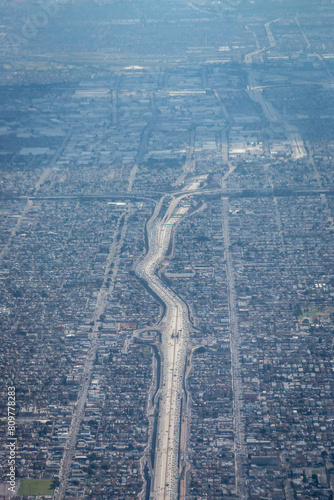 Aerial of Interstate 110 Harbor Freeway, Los Angeles, California, USA