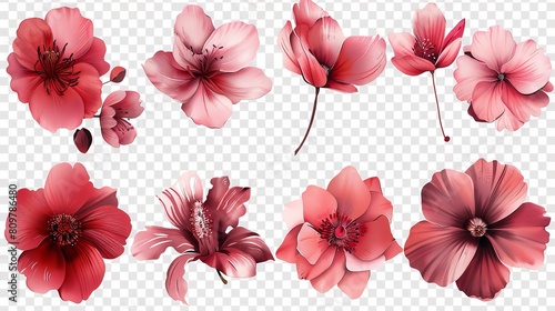 Red and pink aster flowers arranged in a flower arrangement with room for an advertising on white backdrop, Generative AI.