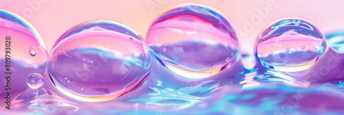 soap bubbles on a pastel background, red pink abstract oil bubbles or face serum background. pink Oil and water bubbles molecule ,pink Bubbles oil or collagen serum for cosmetic product, banner poster