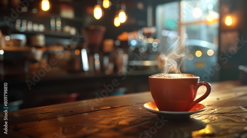 Warm and inviting scene featuring a hot cup of coffee and space for customization