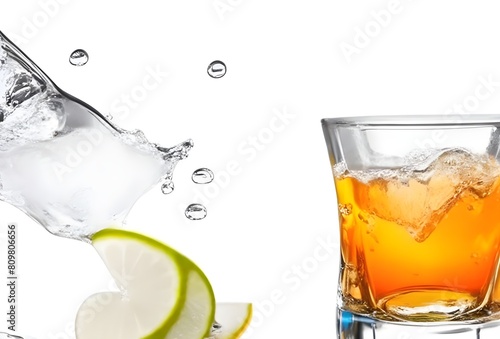Glasses shot of tequila making toast with splash isolated beautiful pic