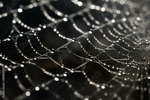 Delicate Spider poison web closeup. Trap natura art net horror. Generate Ai
