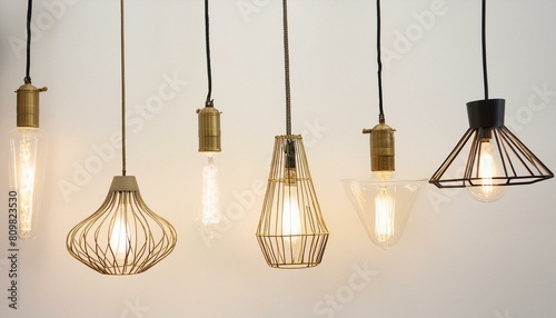 Hanging and floor lamps set collection, light in the dark.Light bulbs, white background