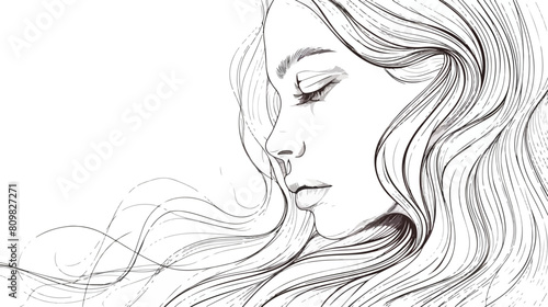 Line woman face with long hair on white background vector