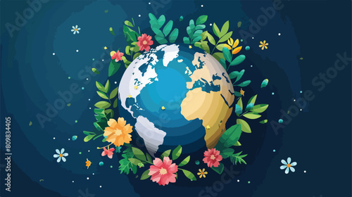 World planet earth day with floral decoration Vector