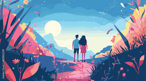 Young couple in the landscape avatar character Vector
