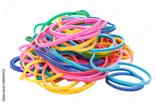 Pile of Multicolored Rubber Bands - Isolated on White Transparent Background, PNG 