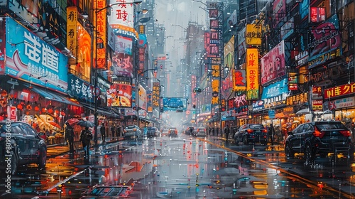 In an oil painting, depict a long shot of a gritty city street covered in vibrant graffiti art Integrate subtle elements symbolizing survival stories within the urban landscape Emphasize a mix of trad