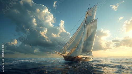 3D sailboat with billowing sails, symbolizing navigating the seas of business with grace and determination