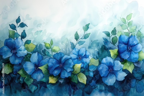 An arrangement of morning glories painted in watercolors with a wet on wet technique