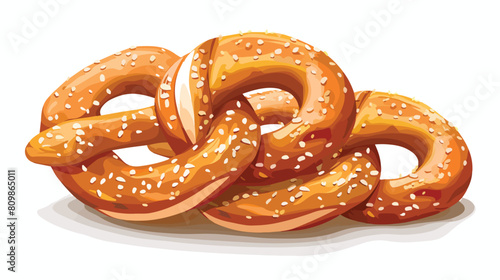 Pretzel german knotted dough snack with sesame seeds.