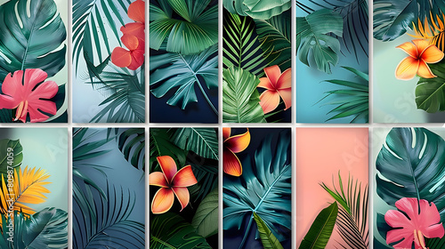 Instagram story templates and highlights covers modern set. Floral and tropical leaf patterns and textures. Abstract minimal trendy style wallpaper.