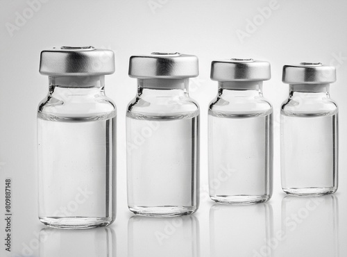 Vaccine clear glass injection vials set isolated. 3d rendering mockup. 