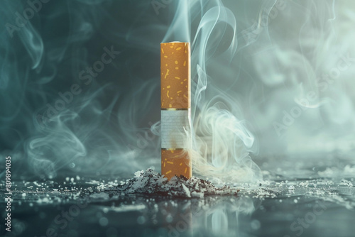 Filter tip of a cigarette with smoke swirling around emphasizing smoking dangers 