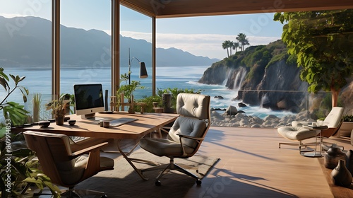 An office near the coast with ocean views.