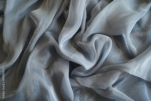 Grey Fabric. Pale Chiffon Texture in Soft Folds for Background Design
