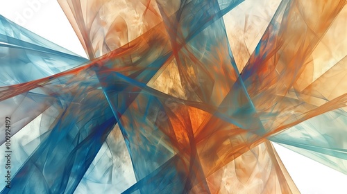 A colorful abstract painting with blue, orange, and red lines