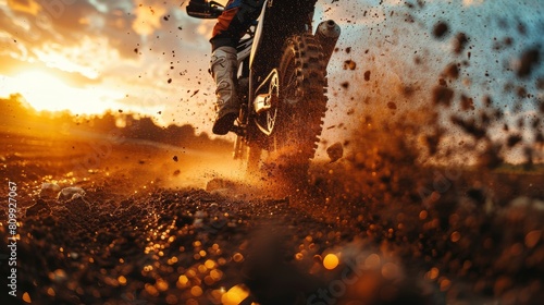 A thrilling ride through the mud captures the intense energy of a sunset motocross adventure