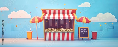 Detailed icon of a popcorn stand at a graduation ceremony, ideal for adding a casual and enjoyable element to school celebrations