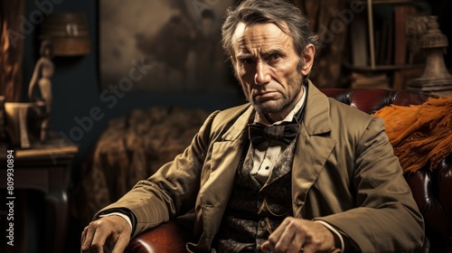 Historical Reenactment Portrait of Abraham Lincoln in a Vintage Setting
