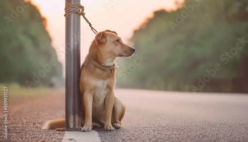 Cane abbandonato sul ciglio della strada 