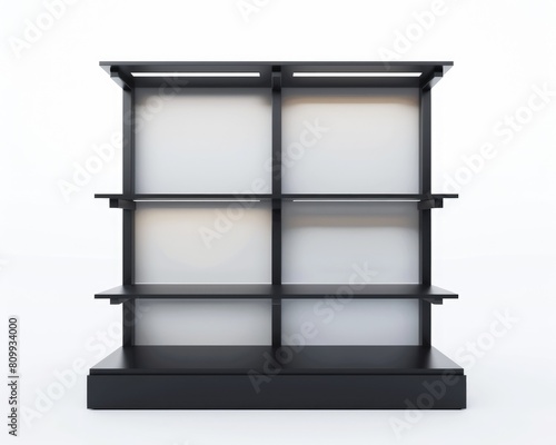 White 3D Showcase Display Shelves with Wobler, Price Tags on Isolated Background 