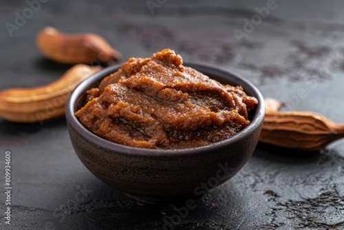 Sour and Vibrant Tamarind Paste Close-Up in Bowl. Perfect for Pickling and Cooking. Vertical Shot