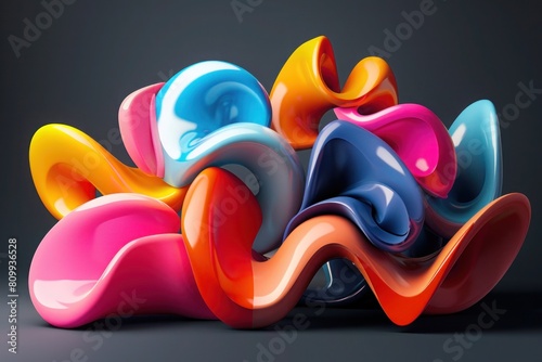 Modern Soft Pop, squishy textures on dark gray background. Abstract Waves of Color, Flowing Curves and Bold Hues.