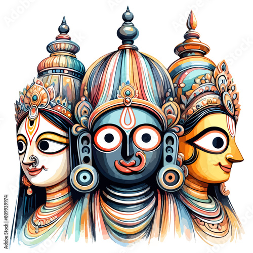 Illustration of Lord Jagannath, Balabhadra and Subhadra 
