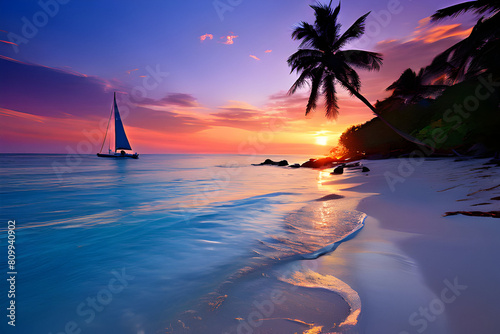 Coastal beauty, Sunset skyline with coconut palms