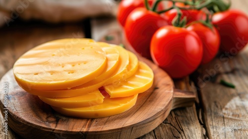 Sliced Colby Cheese with Fresh Ripe Tomatoes - A Delicious Dairy Product for Organic Food Lovers