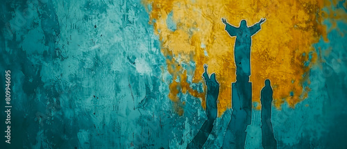 faithful representation illustration paint on wall gold, blue abstract 