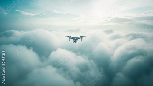 A MALE drone disappearing into a thick layer of clouds, symbolizing the unseen eye in the sky
