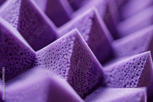 Macro view of a lilac acoustic foam pattern, emphasizing the geometric beauty and its role in sound dampening 