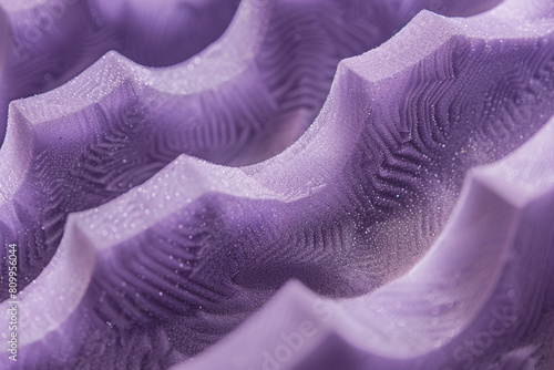 Macro view of a lilac acoustic foam pattern, emphasizing the geometric beauty and its role in sound dampening 