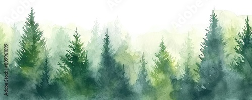 Whispering Woods: Watercolor Landscape Depicting Lush Trees