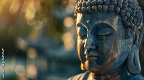 A statue of a Buddha with a serene expression