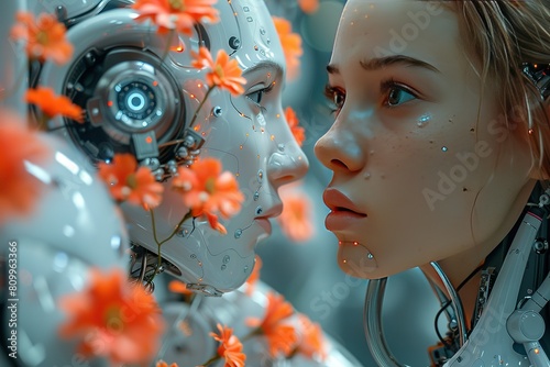 female robot cyborg futuristic woman technology face head science person intelligence fiction machine