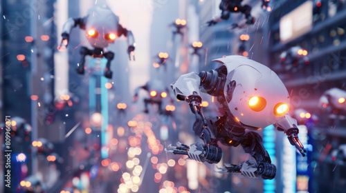 A battlefield of robots and drones fighting for power in the city
