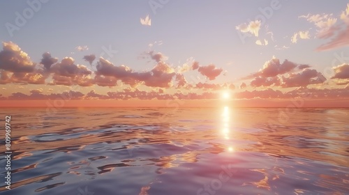 Sea reflecting twilight sunset, vast view, 4K, ultrarealistic, clear sky