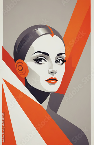 illustrazione con elementi geometrici a tema astratto contemporaneo, volto femminile
