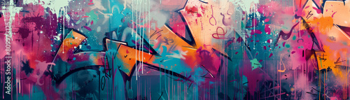 Abstract graffiti wall serves as a creative and unique backdrop for artistic photoshoots, making use of Generative AI technology to produce an original and eye-catching pop art aesthetic.