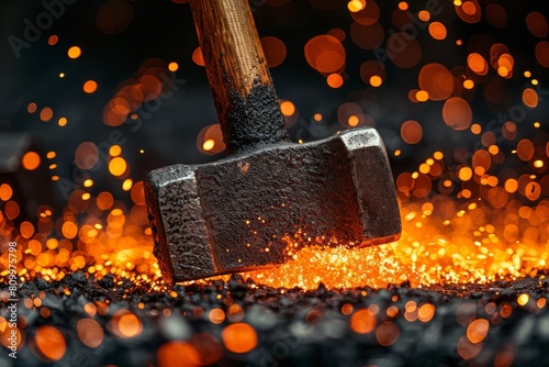 Intense heat radiates from the red-hot metal on the anvil as a hammer stands ready