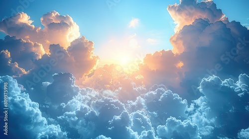 blue sky with clouds on a bright sunny day blurred background image copy space for text