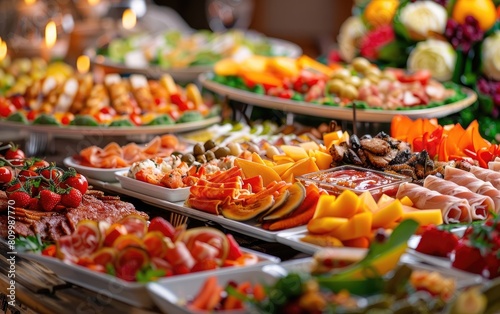 Lavish buffet spread featuring assorted gourmet appetizers.